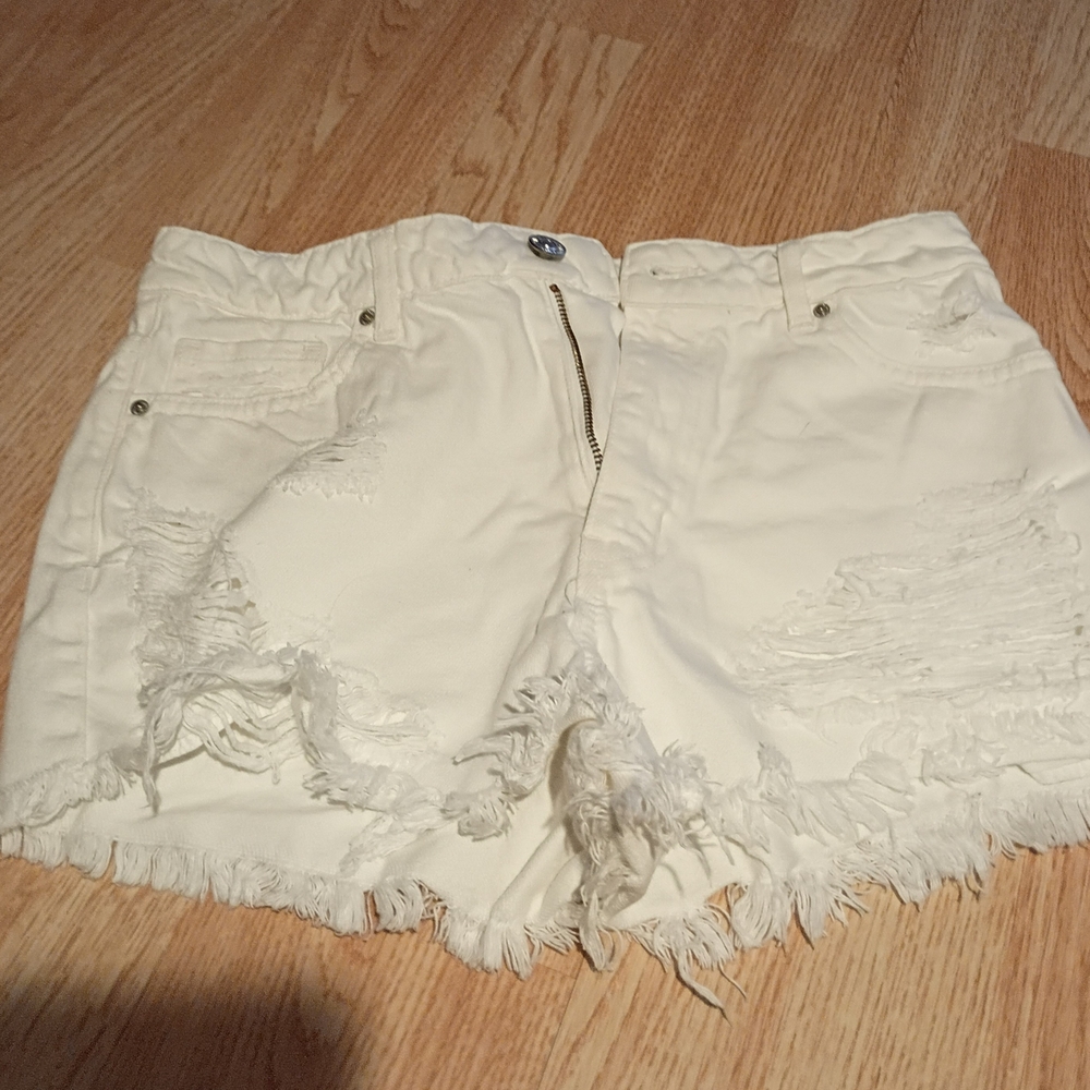 Forever 21 White Distressed Jean Shorts